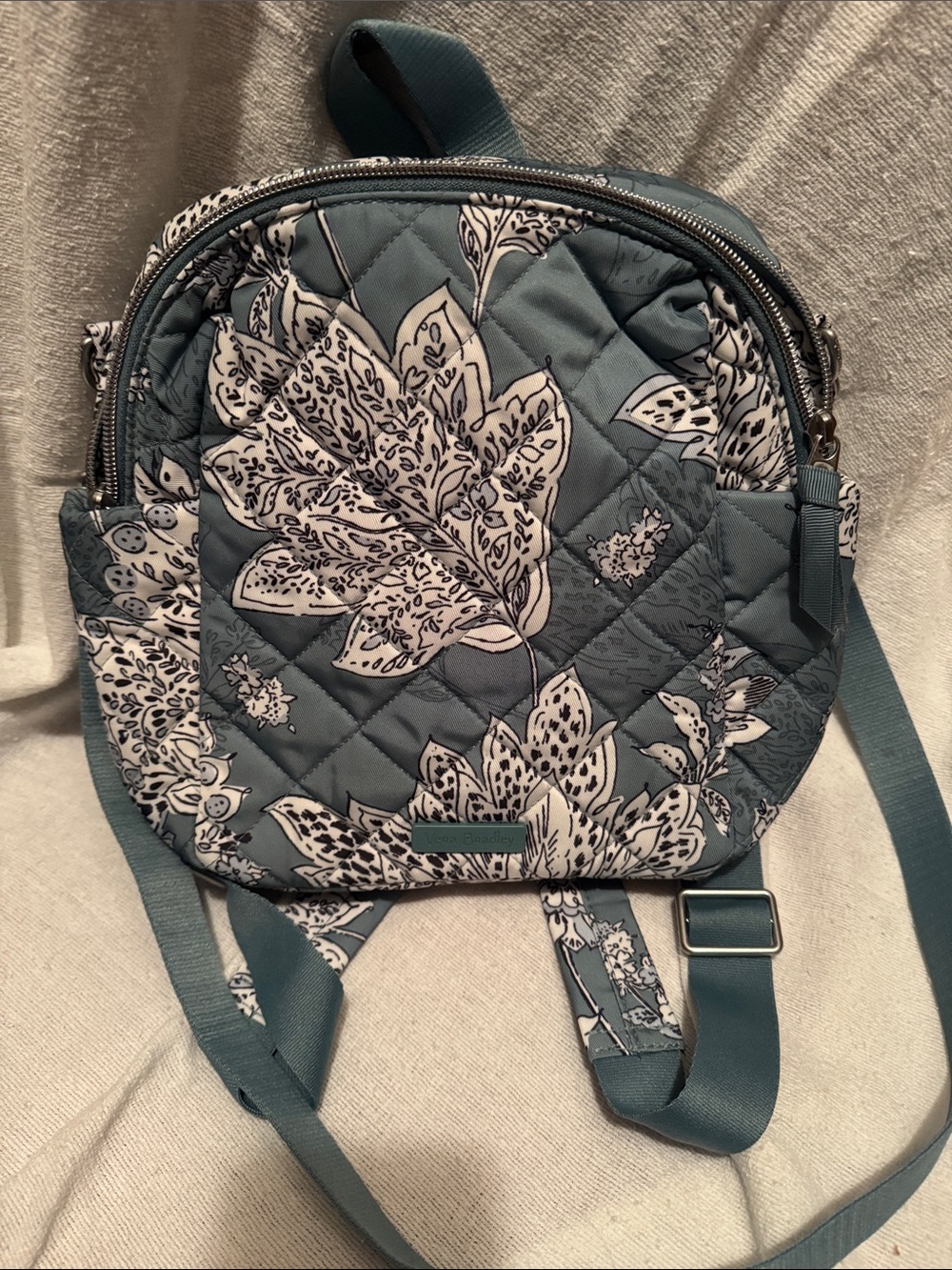 Vera Bradley Teal and White Quilted Floral Backpack